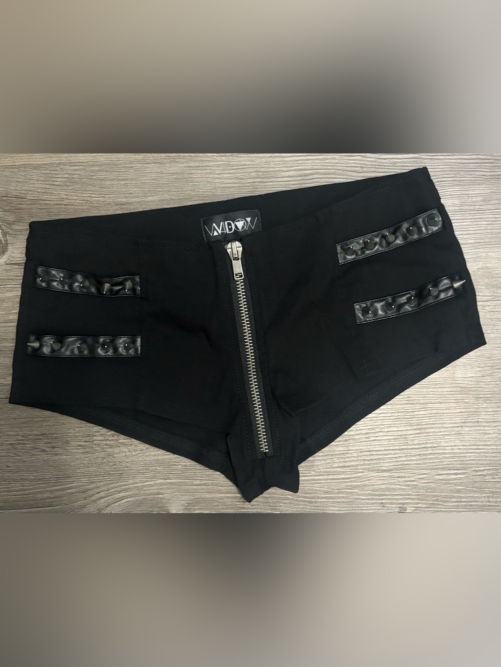 NWOT Dolls Kill / Widow Spiked Black Mini Shorts